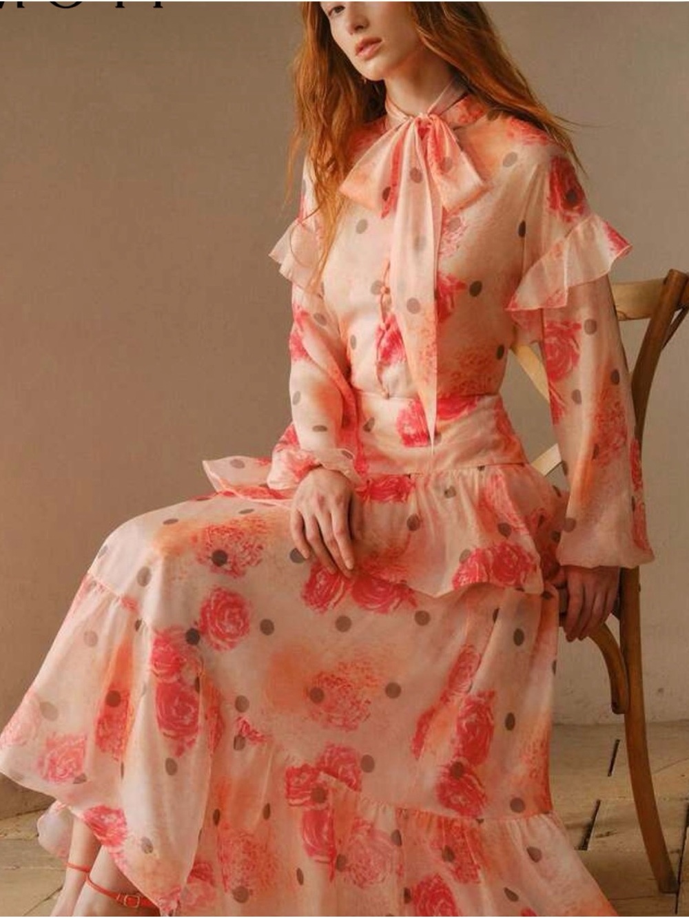 MOTF NWT Pink Floral Tie-Neck Blouse & Maxi Skirt Size L - Picture 4 of 5